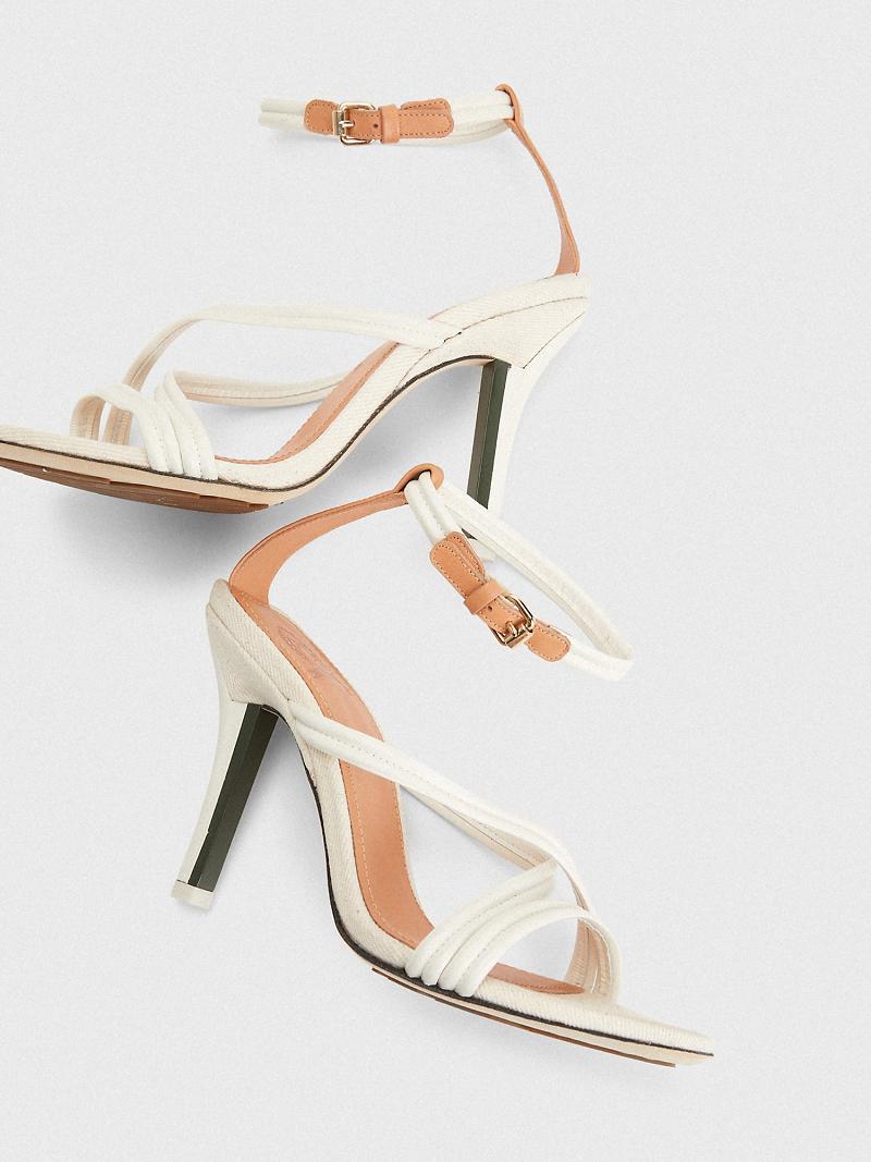 Női Tommy Hilfiger Criss Cross Sarkú Heeled Sandal Bézs | HU 605YXF